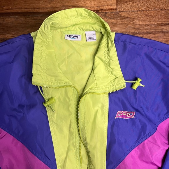 Saucony Vintage 80’s Style L Neon Windbreaker Jacket - Picture 2 of 5